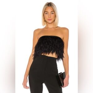 Camila Coelho Black Feathered Emiliana Crop Top